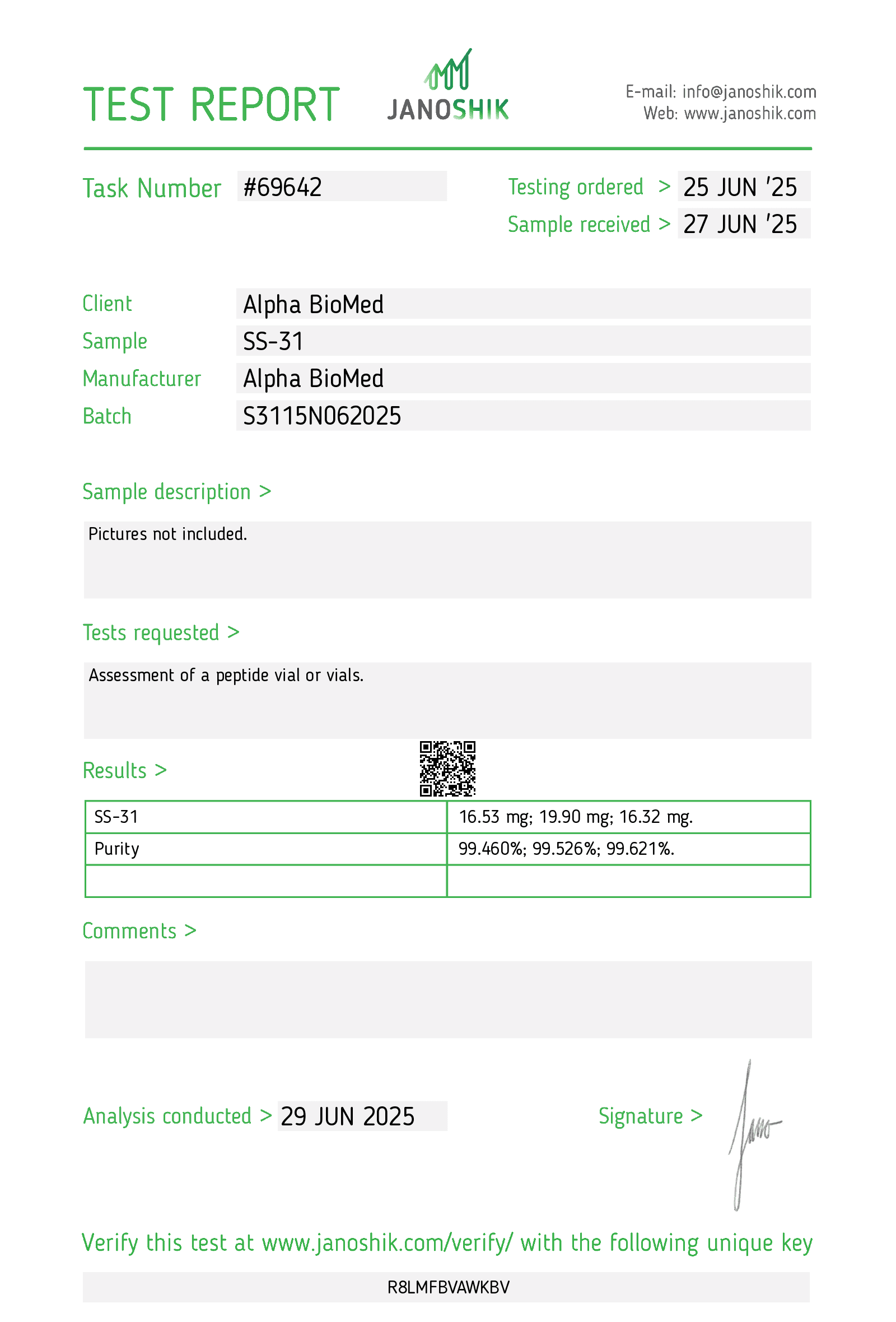 Certificate of Analysis — S-31