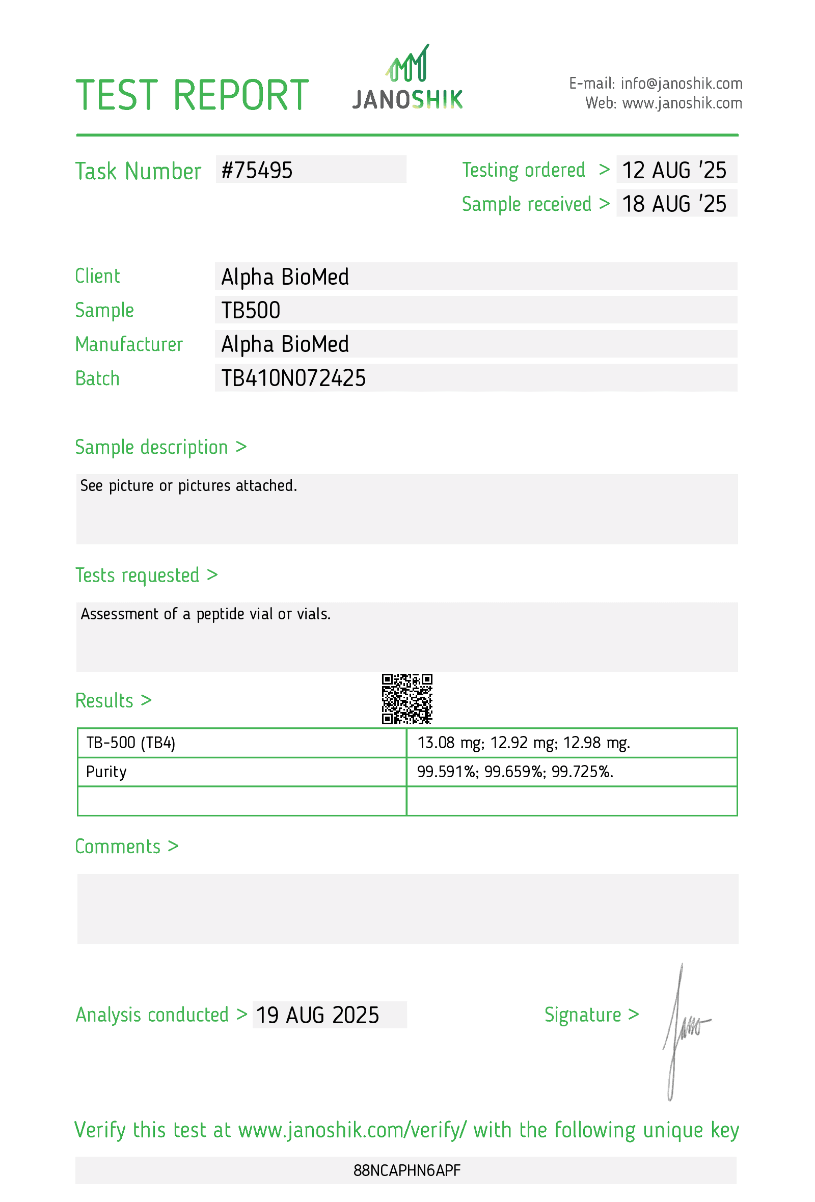 Certificate of Analysis — TB5