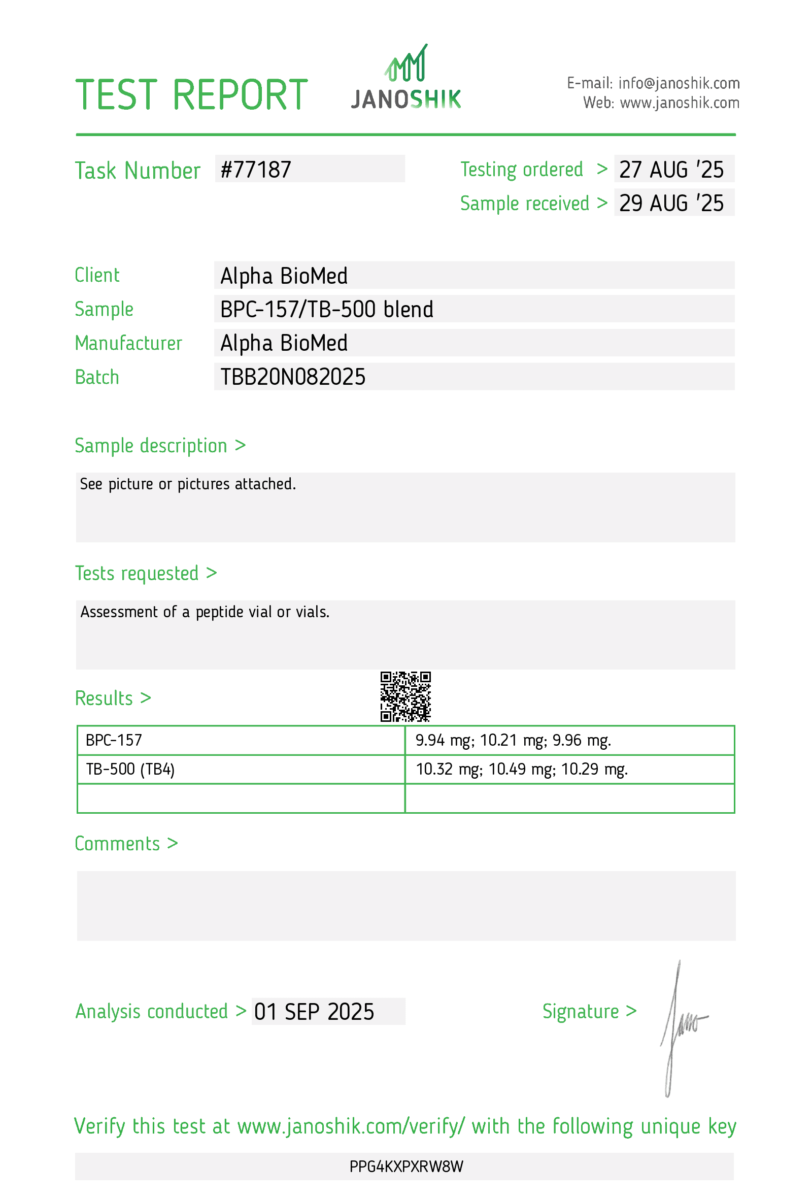 Certificate of Analysis — WLV